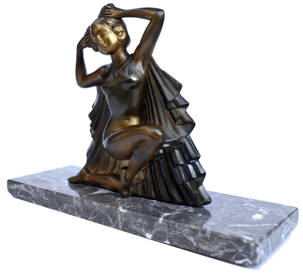 Art Deco Spelter Lady Figural Dancer Signed Molin, c1930  View V