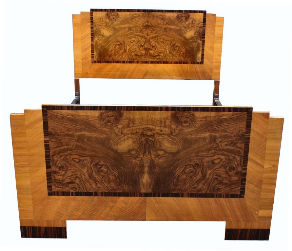 Art Deco Stylish Walnut Double Bed, 1930's