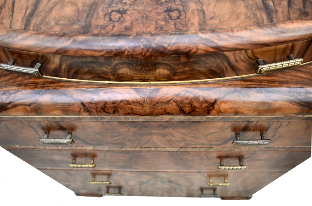 Art Deco English Burr Walnut Chest Of Five Drawers,  c1930's  View IV