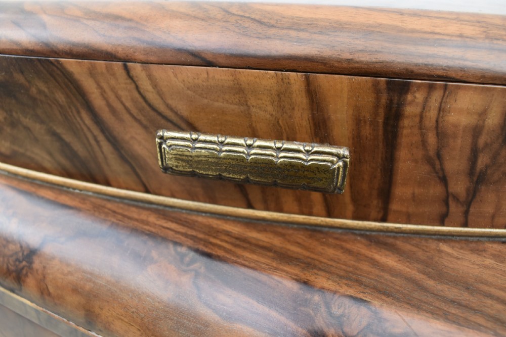 Art Deco English Burr Walnut Chest Of Five Drawers,  c1930's  View V