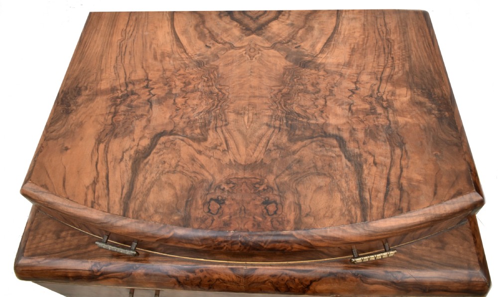 Art Deco English Burr Walnut Chest Of Five Drawers,  c1930's  View VI