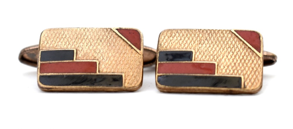 Art Deco Rolled Gold Pair of Enamel Gents Cufflinks, c1930 View II