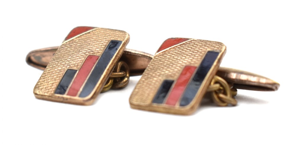 Art Deco Rolled Gold Pair of Enamel Gents Cufflinks, c1930 View IV