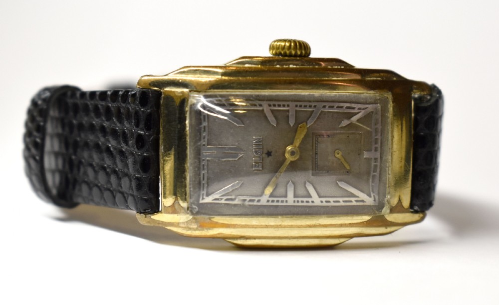 Art Deco Gents 14k Gold Filled Watch By Elgin , 1934 View X