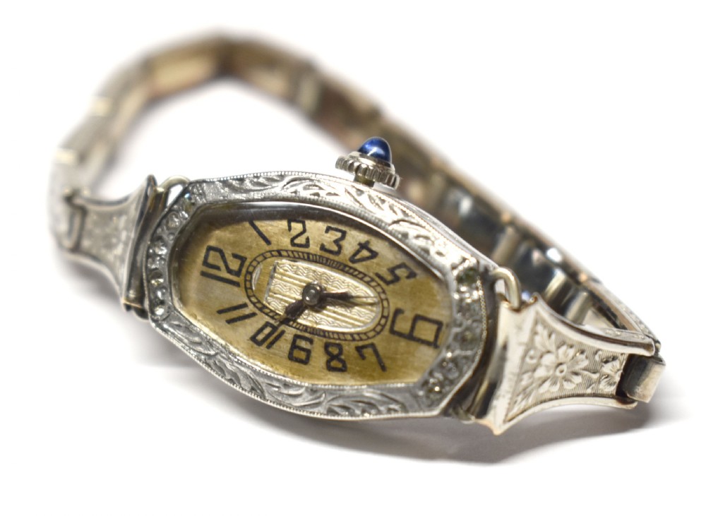 Art Deco 14k White Rolled Gold Ladies Watch, Serviced, c1929 View VII