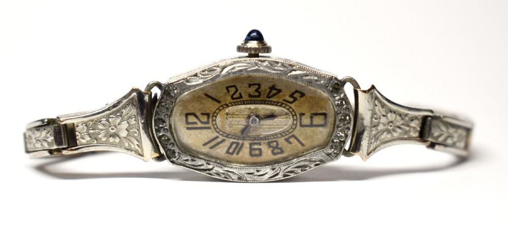 Art Deco 14k White Rolled Gold Ladies Watch, Serviced, c1929 View X
