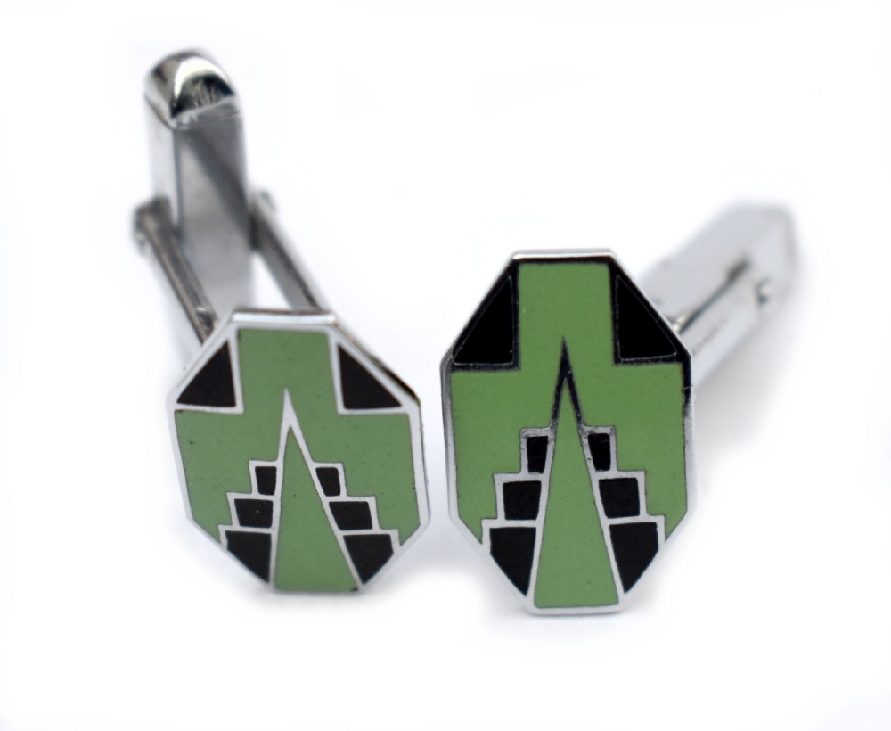Art Deco Original Gentleman's Green & Black Enamel Cufflinks, English, C1930 View II