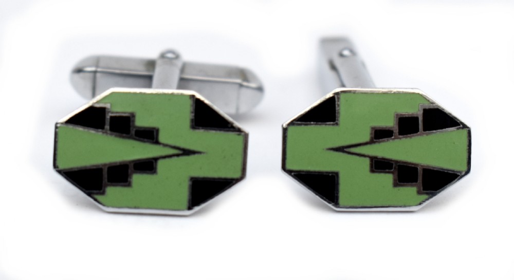 Art Deco Original Gentleman's Green & Black Enamel Cufflinks, English, C1930 View III