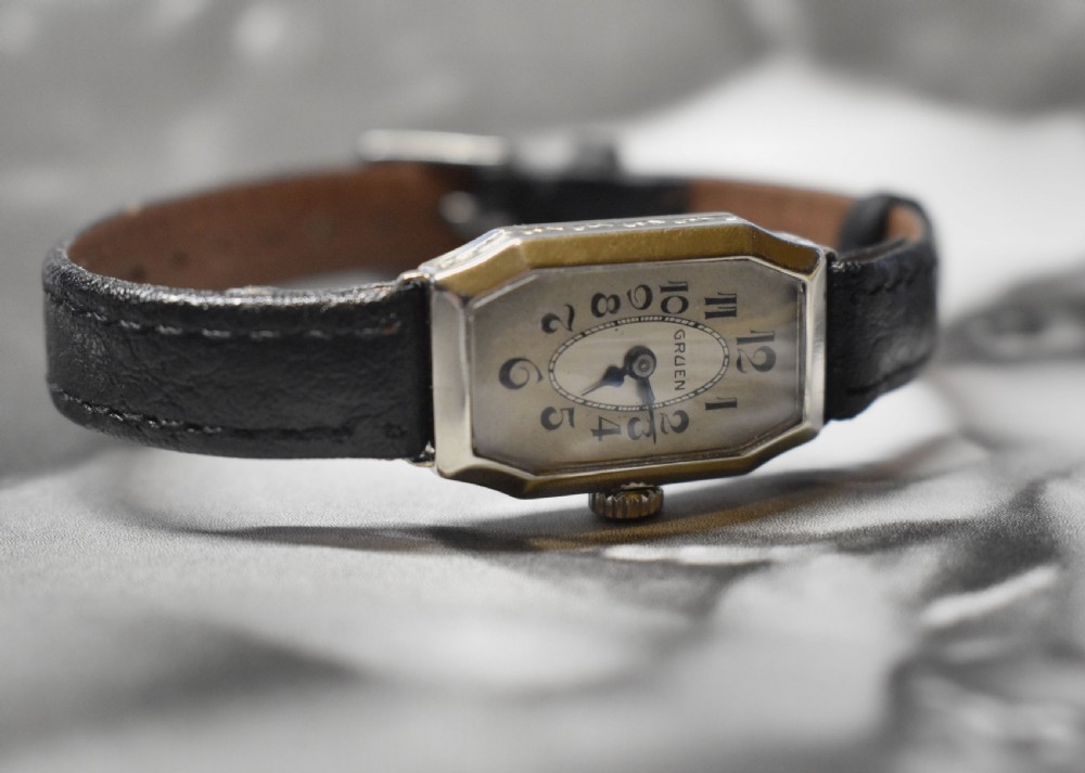 Art Deco 14k White Gold Watch By Gruen, c1927 View V