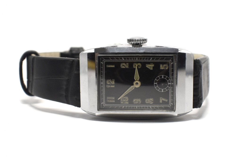 Art Deco 1930's Gents Chrome Wristwatch, Never Used, Newly Serviced View IV