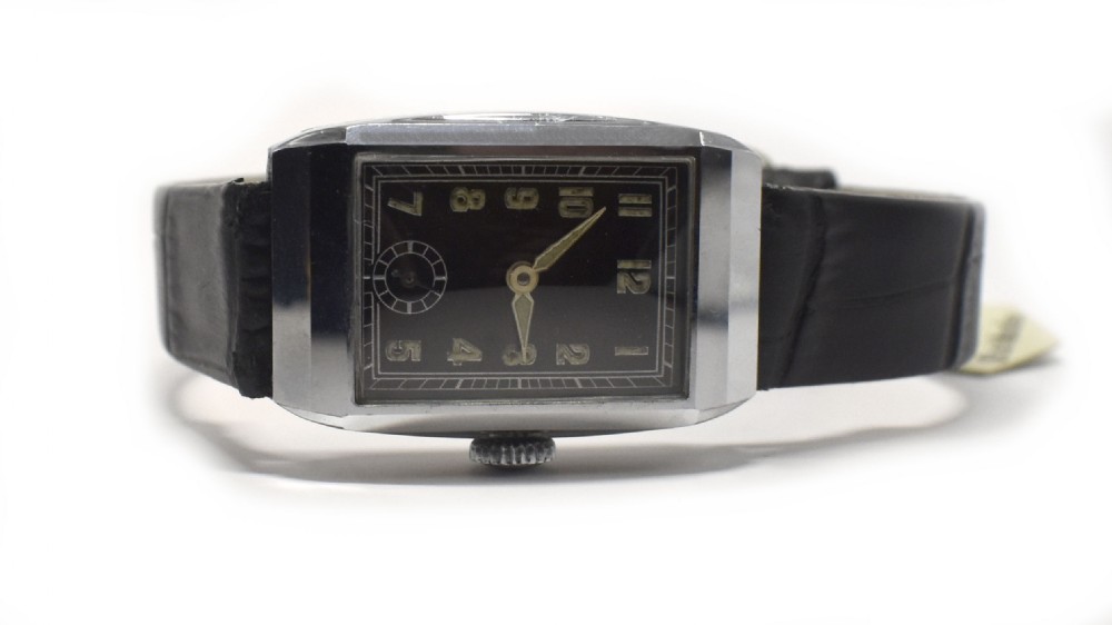 Art Deco 1930's Gents Chrome Wristwatch, Never Used, Newly Serviced View V