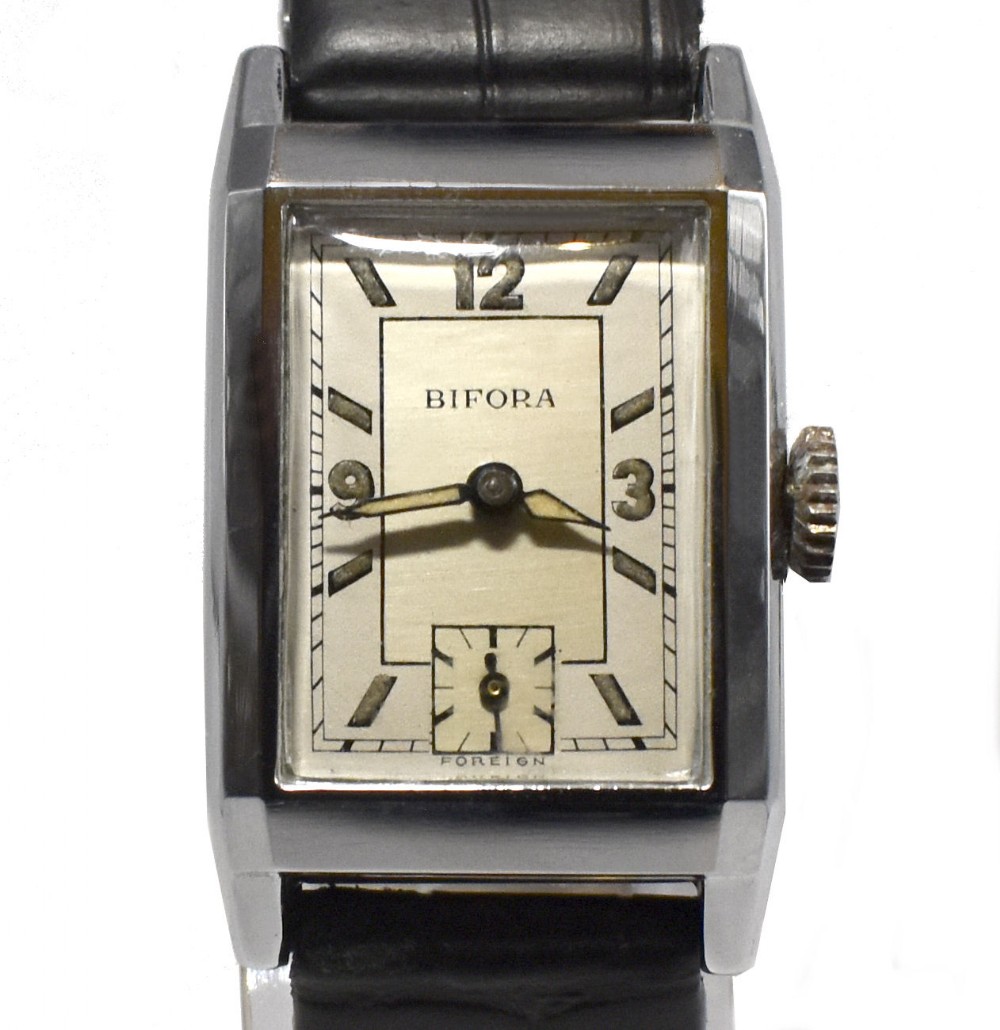Art Deco 1930's Gents Chrome Wristwatch, Never Used, By Bifora, Germany