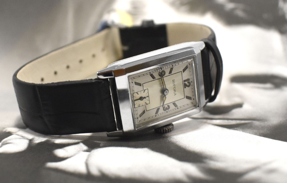 Art Deco 1930's Gents Chrome Wristwatch, Never Used, By Bifora, Germany View VIII