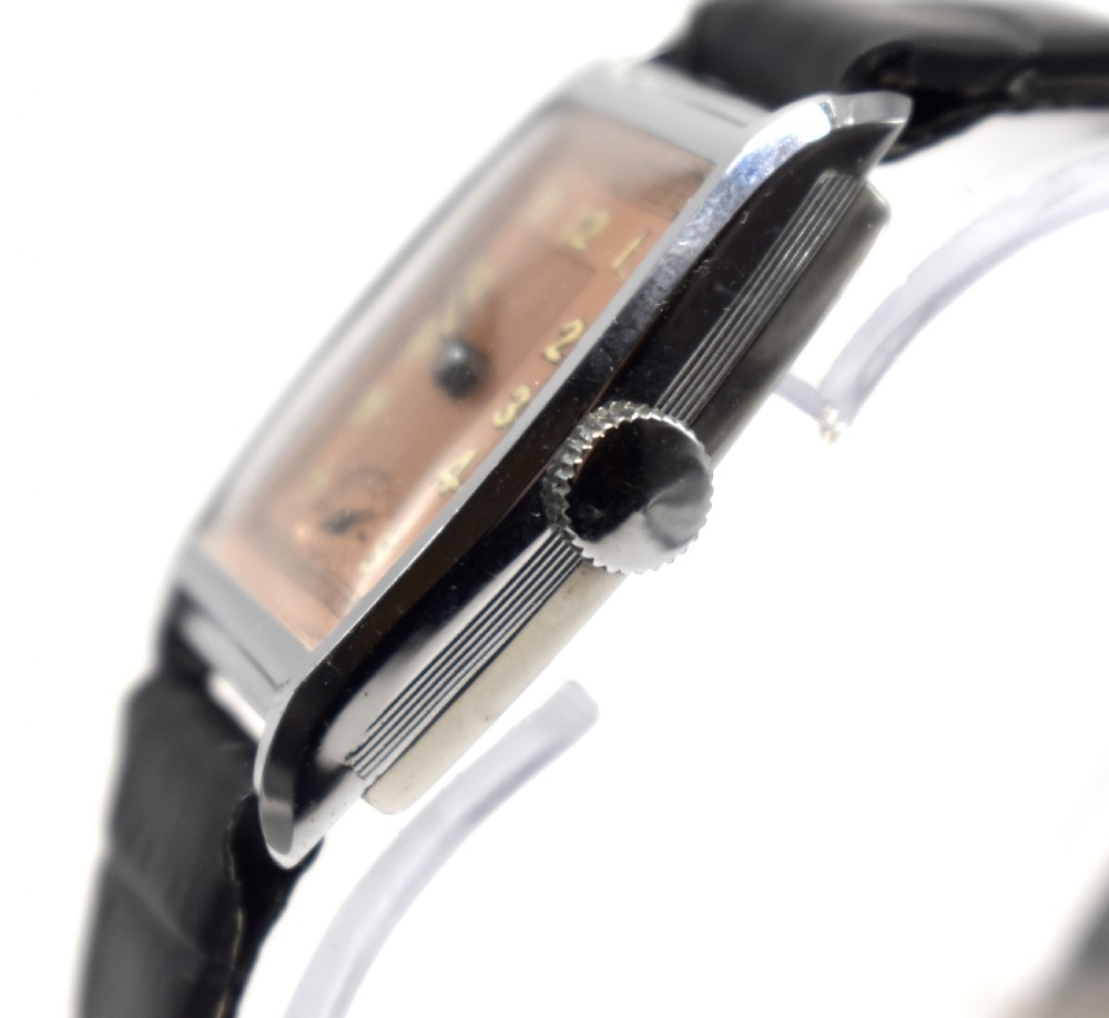 Art Deco 1930's Gents Chrome Wristwatch, Never Used, Newly Serviced View VI