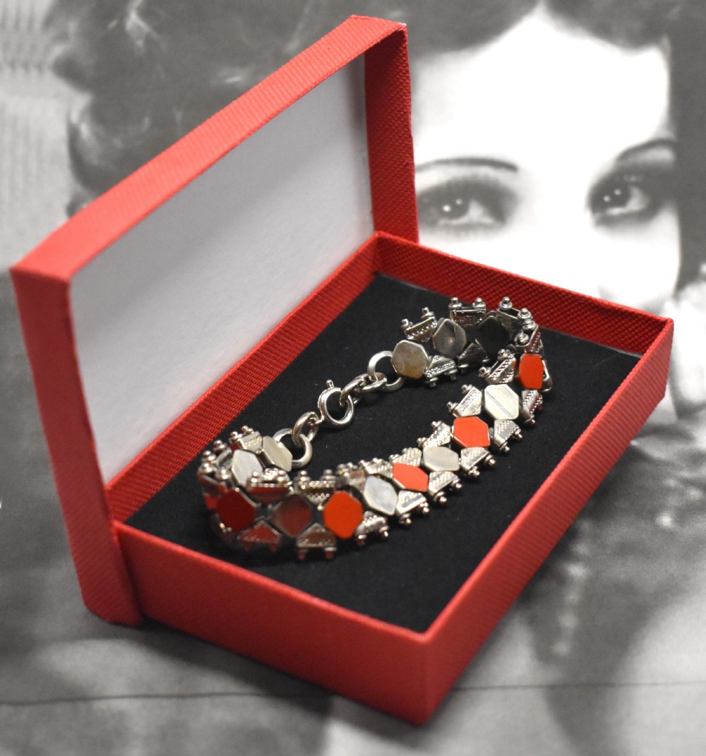Art Deco Chrome & Enamel Bracelet By Jakob Bengel, c1930 View II