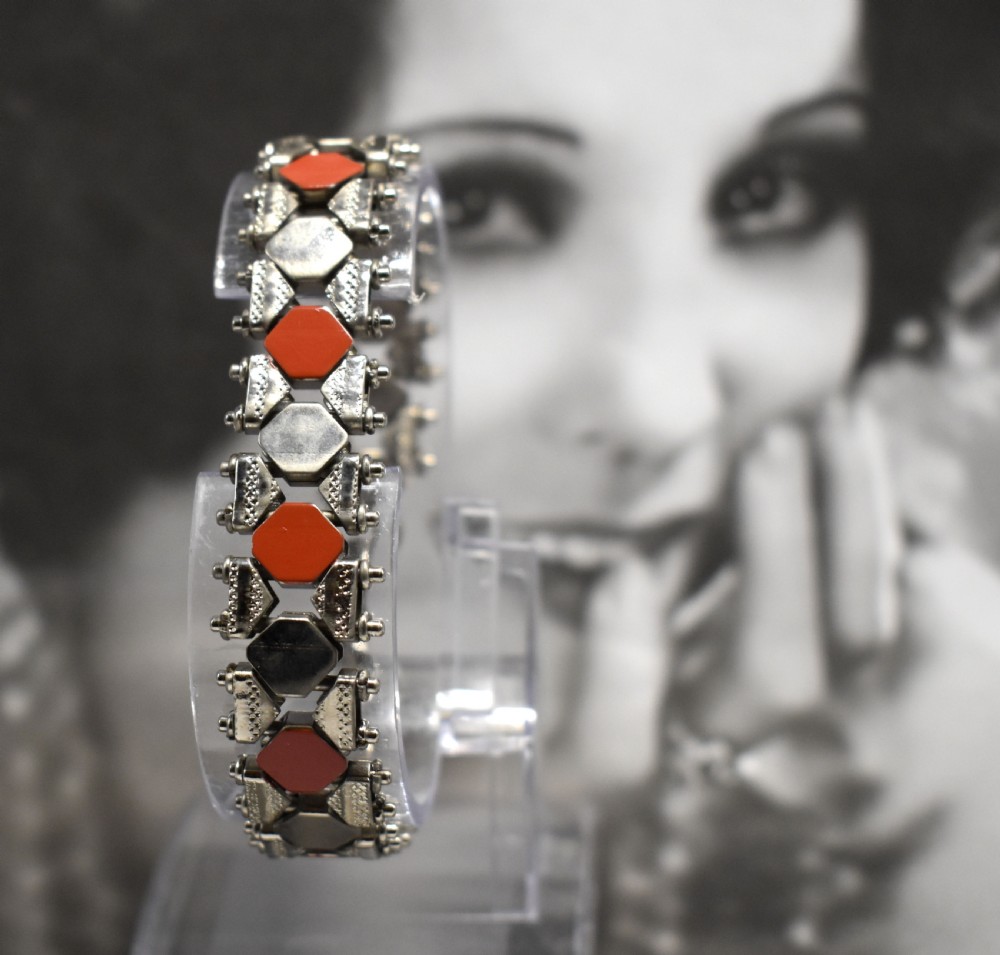 Art Deco Chrome & Enamel Bracelet By Jakob Bengel, c1930 View IV