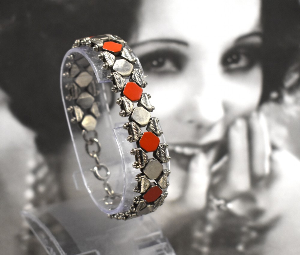 Art Deco Chrome & Enamel Bracelet By Jakob Bengel, c1930