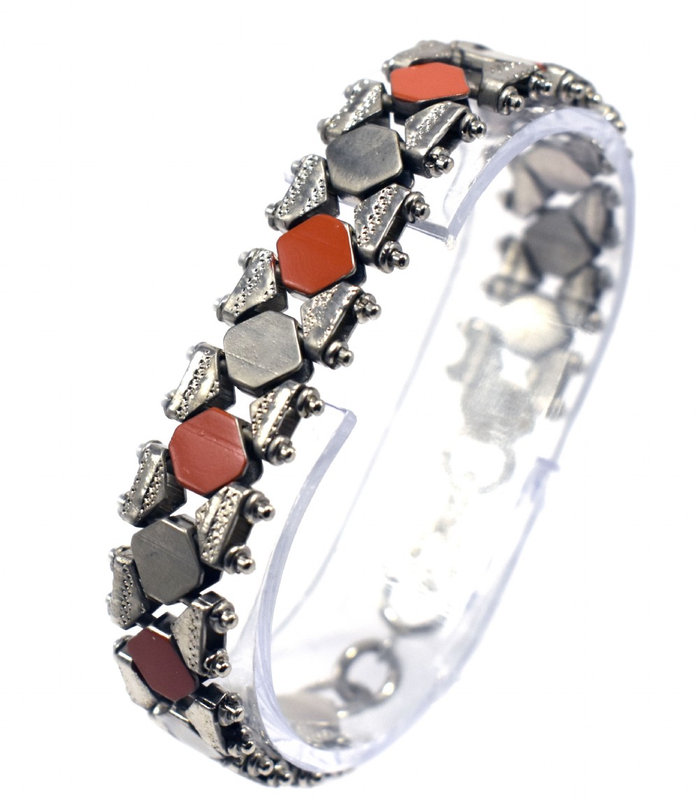 Art Deco Chrome & Enamel Bracelet By Jakob Bengel, c1930 View V