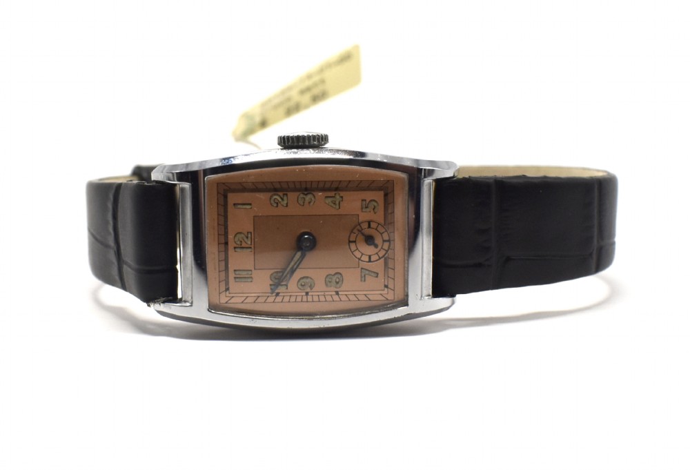 Art Deco 1930's Gents Chrome Wristwatch, Never Used, Newly Serviced View VII