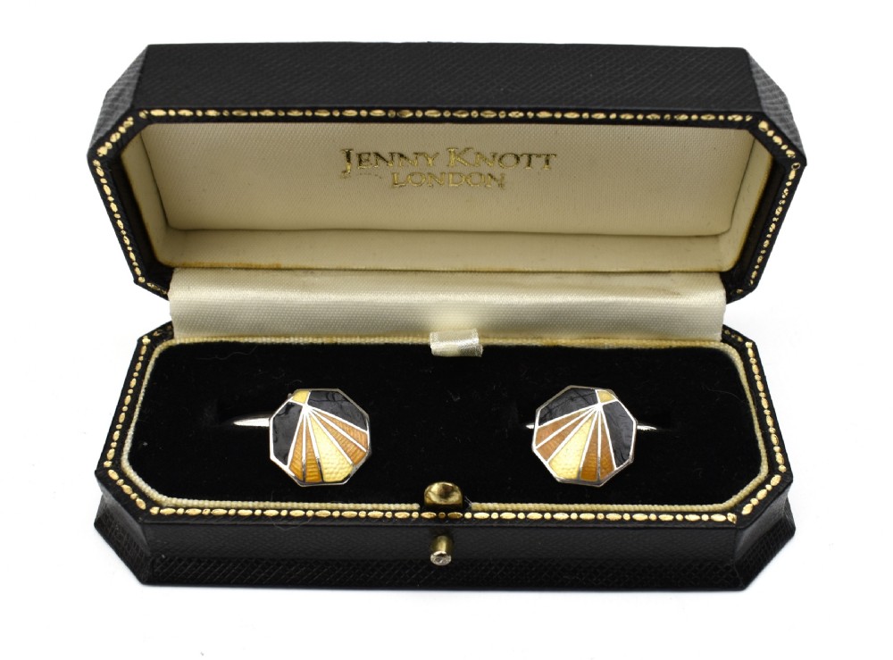 Art Deco Silver & Guilloche Gents Cufflinks By Charles Horner, c1930