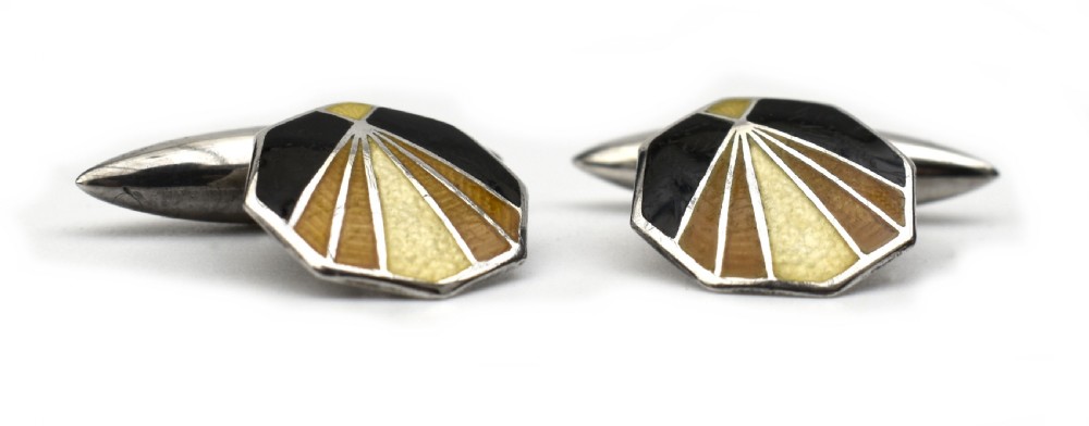 Art Deco Silver & Guilloche Gents Cufflinks By Charles Horner, c1930 View III