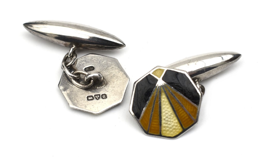 Art Deco Silver & Guilloche Gents Cufflinks By Charles Horner, c1930 View V