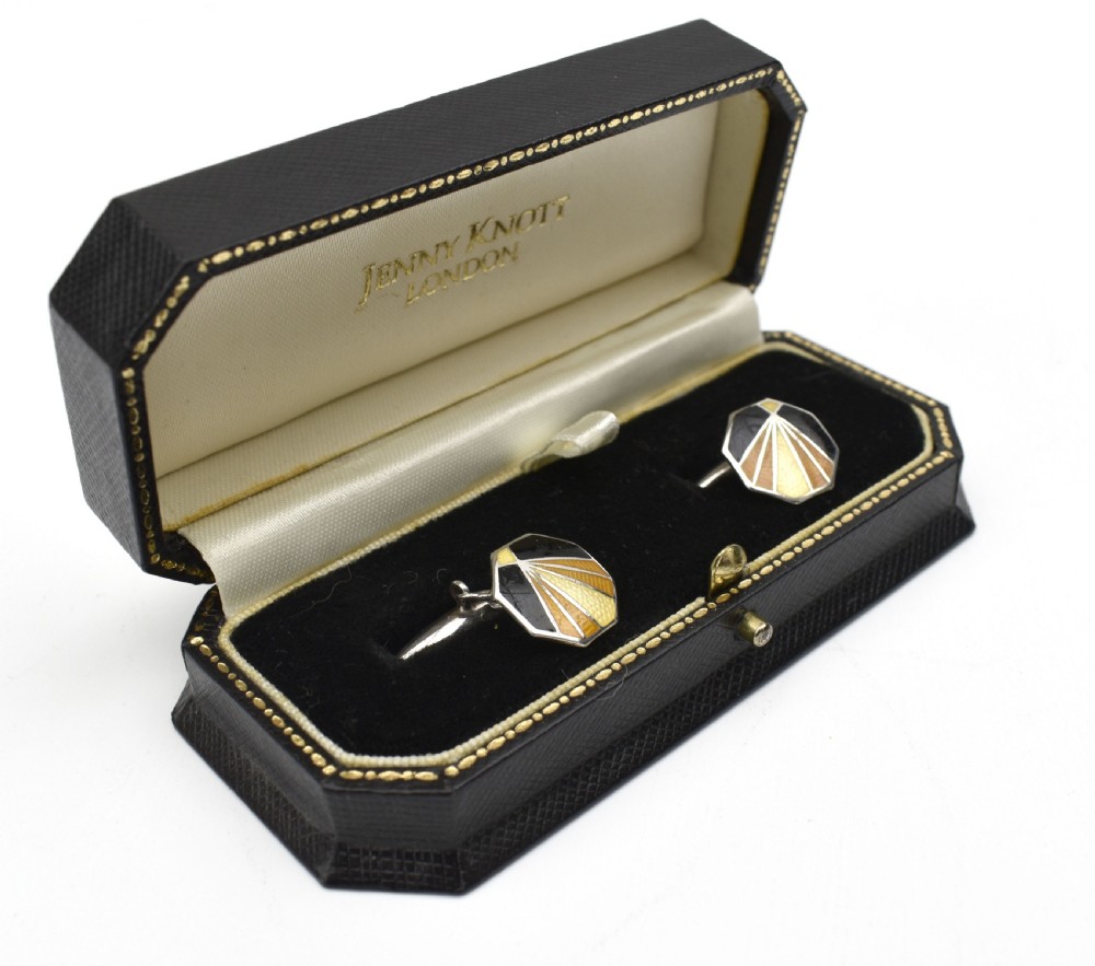 Art Deco Silver & Guilloche Gents Cufflinks By Charles Horner, c1930 View VII