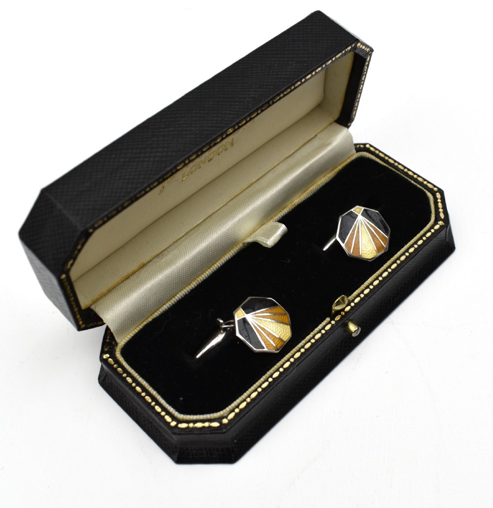 Art Deco Silver & Guilloche Gents Cufflinks By Charles Horner, c1930 View VIII