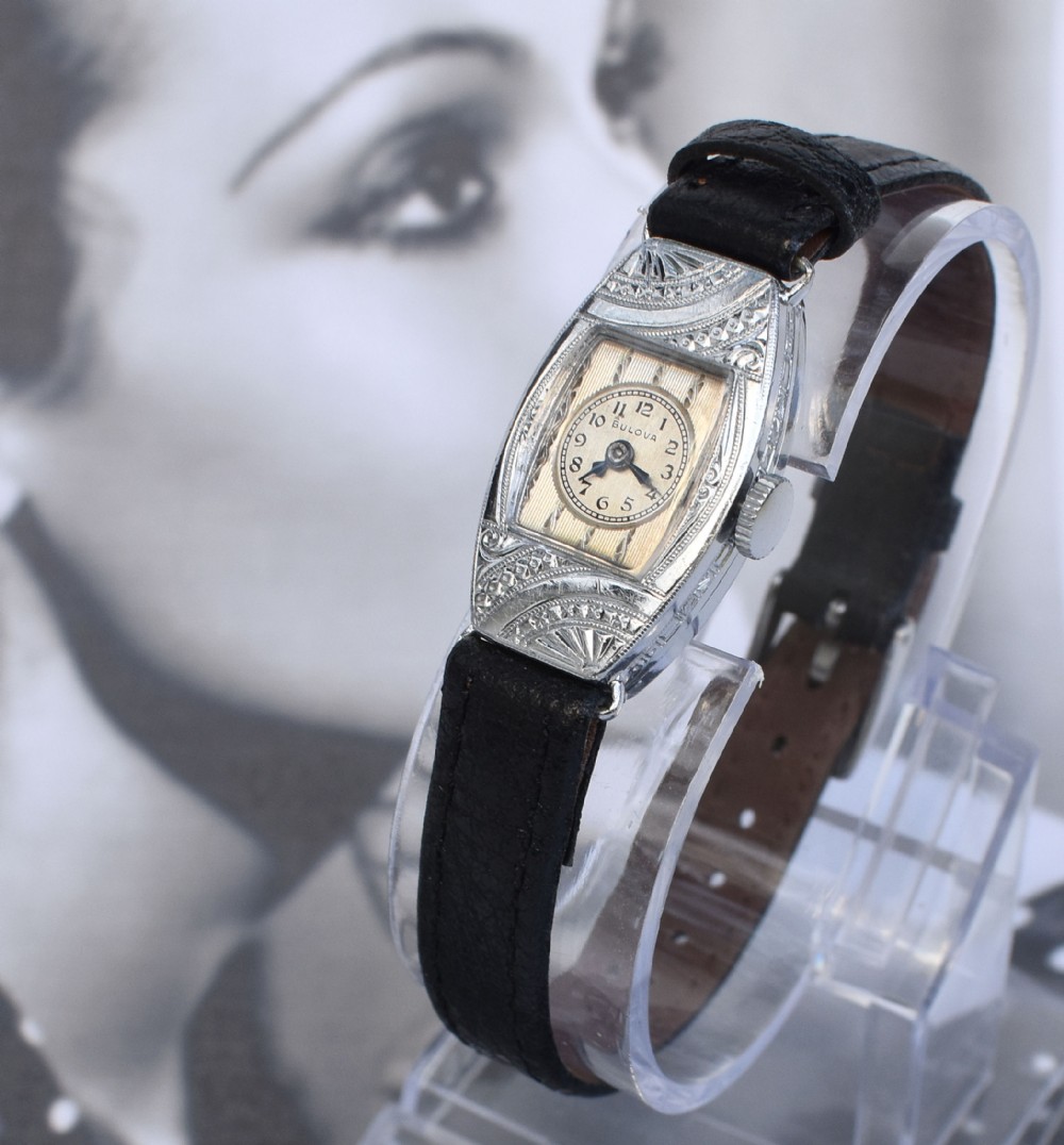 Art Deco Ladies 14k White Gold Watch By Bulova USA , c1934