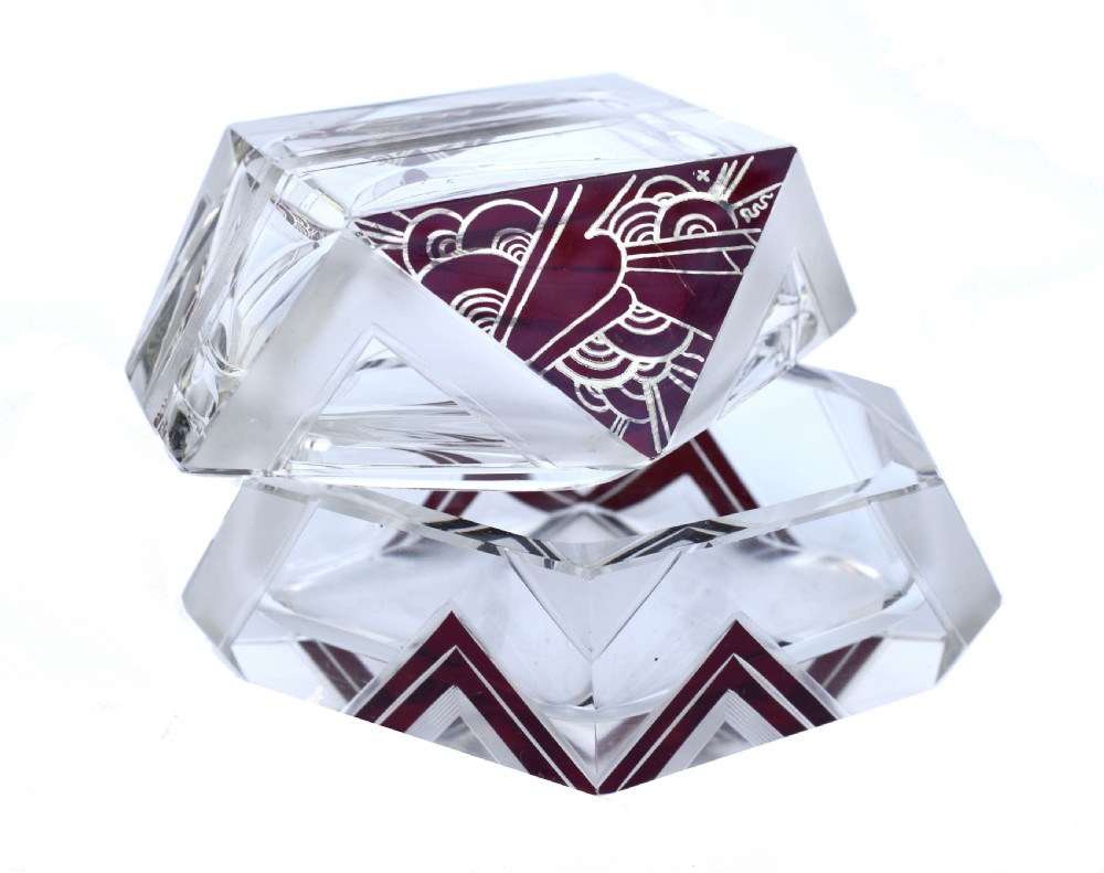Art Deco Cut Glass & Enamel Trinket Box By Karl Palda, c1930 View II