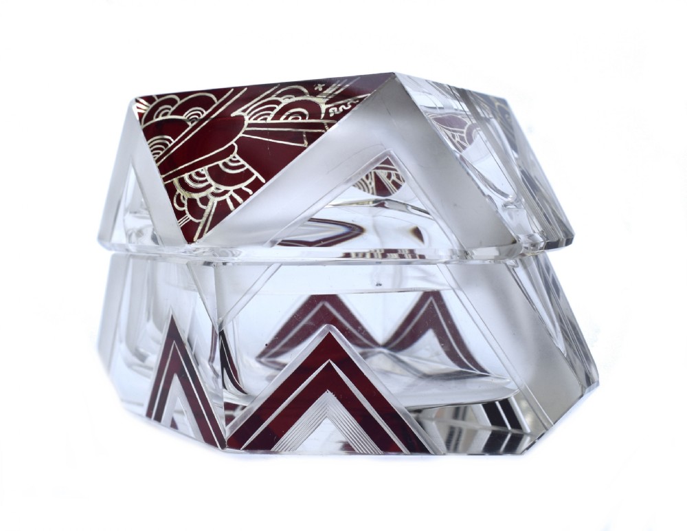 Art Deco Cut Glass & Enamel Trinket Box By Karl Palda, c1930 View III