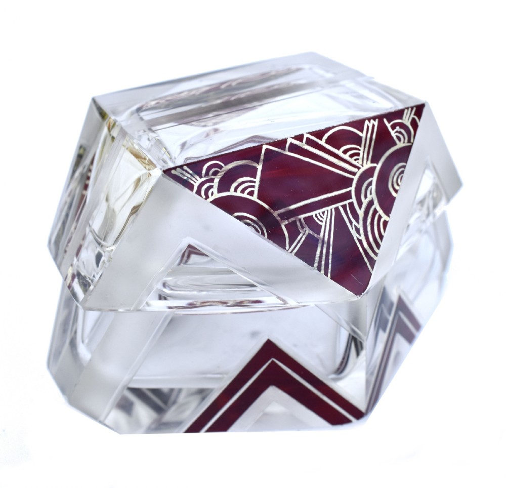 Art Deco Cut Glass & Enamel Trinket Box By Karl Palda, c1930 View IV