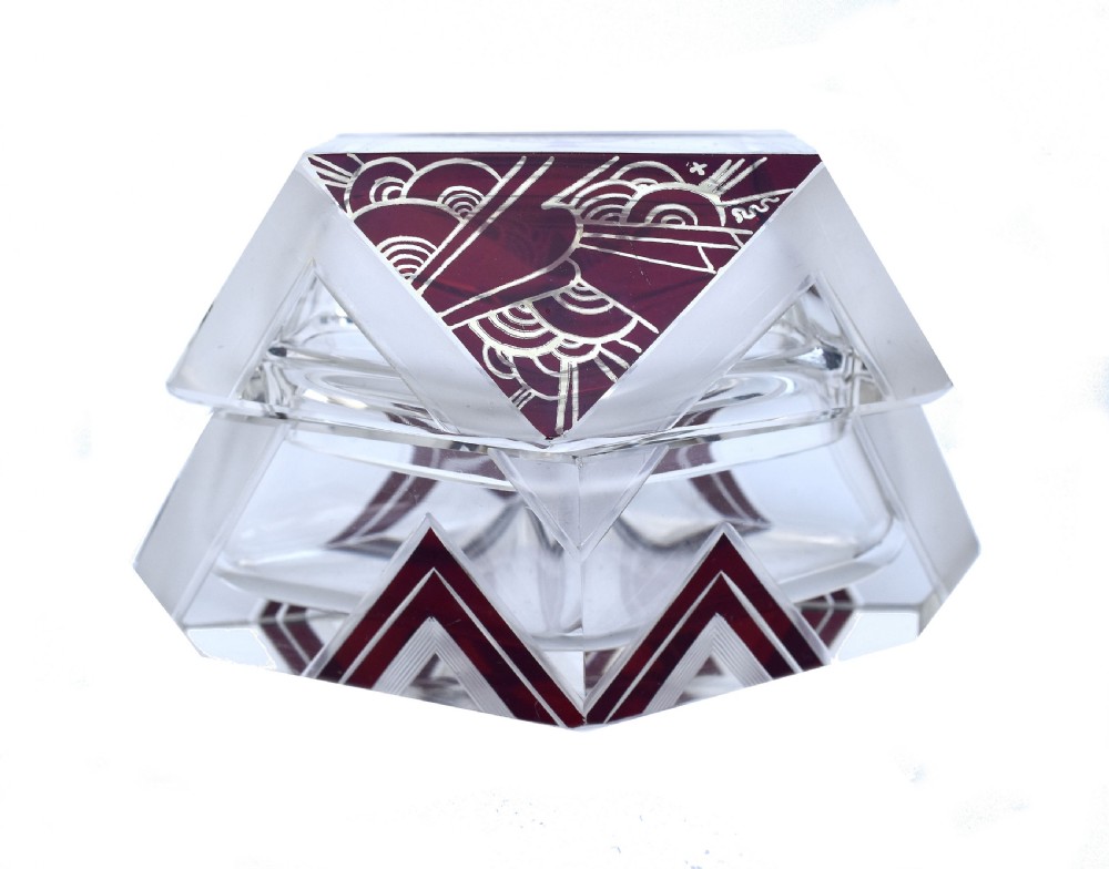 Art Deco Cut Glass & Enamel Trinket Box By Karl Palda, c1930 View V