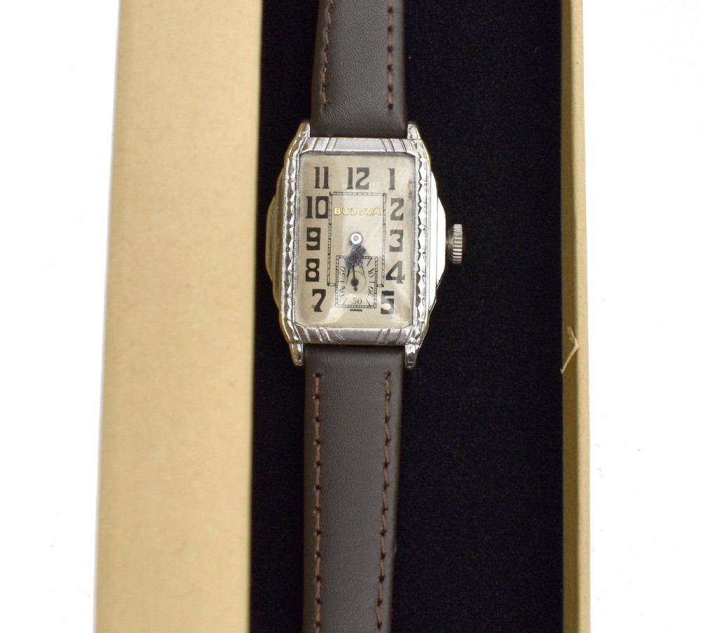 Art Deco Gentleman's 14k White Gold Watch By Bulova, c1929, Serviced. View IV