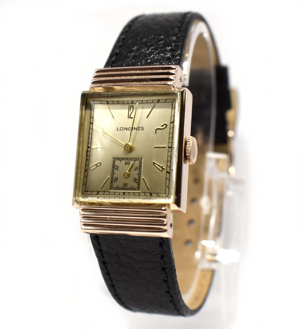 Art Deco 10k Rose GF Gents Watch By Longines, Serviced, c1941 View X