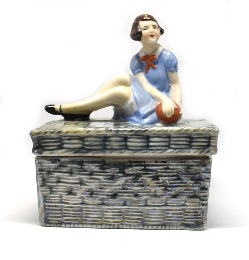 Art Deco Girl & Ball Porcelain Trinket Box, c1930s