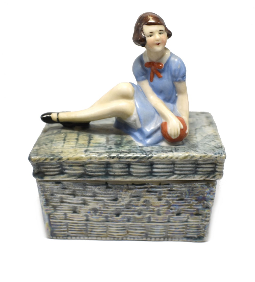 Art Deco Girl & Ball Porcelain Trinket Box, c1930s View II
