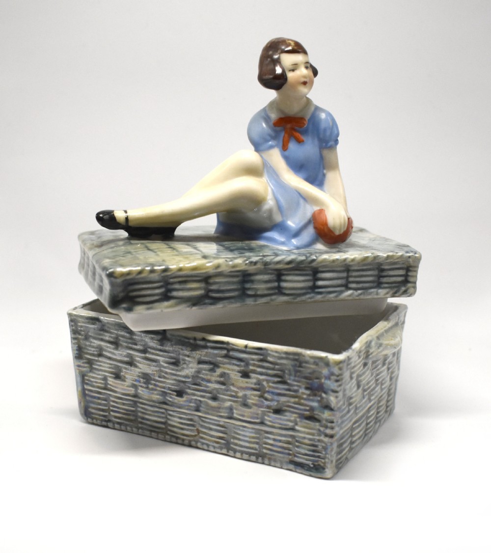 Art Deco Girl & Ball Porcelain Trinket Box, c1930s View III