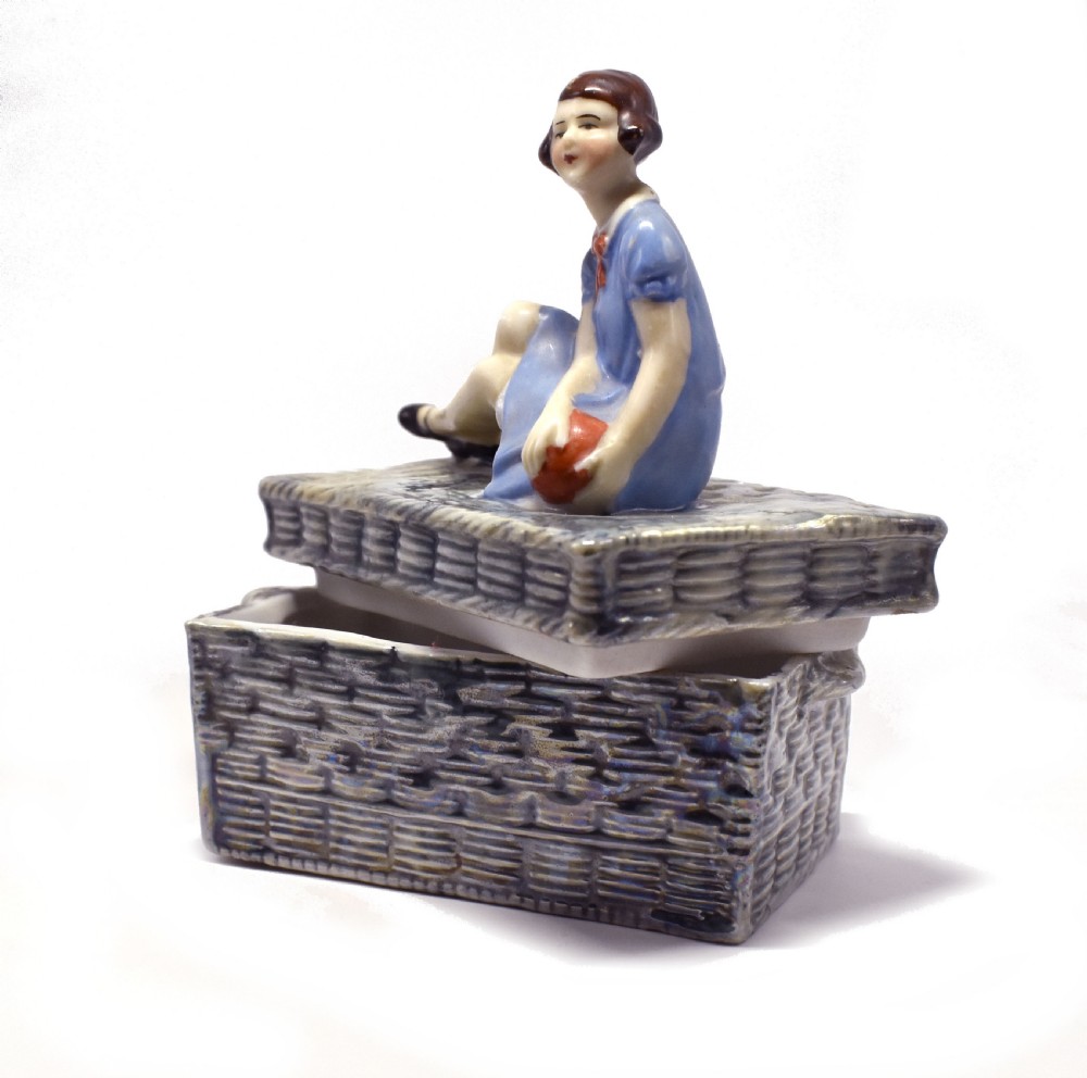 Art Deco Girl & Ball Porcelain Trinket Box, c1930s View IV
