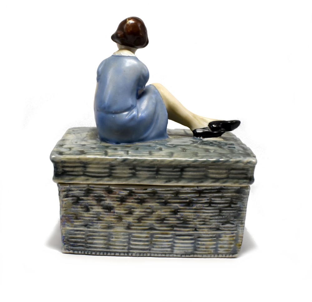 Art Deco Girl & Ball Porcelain Trinket Box, c1930s View V