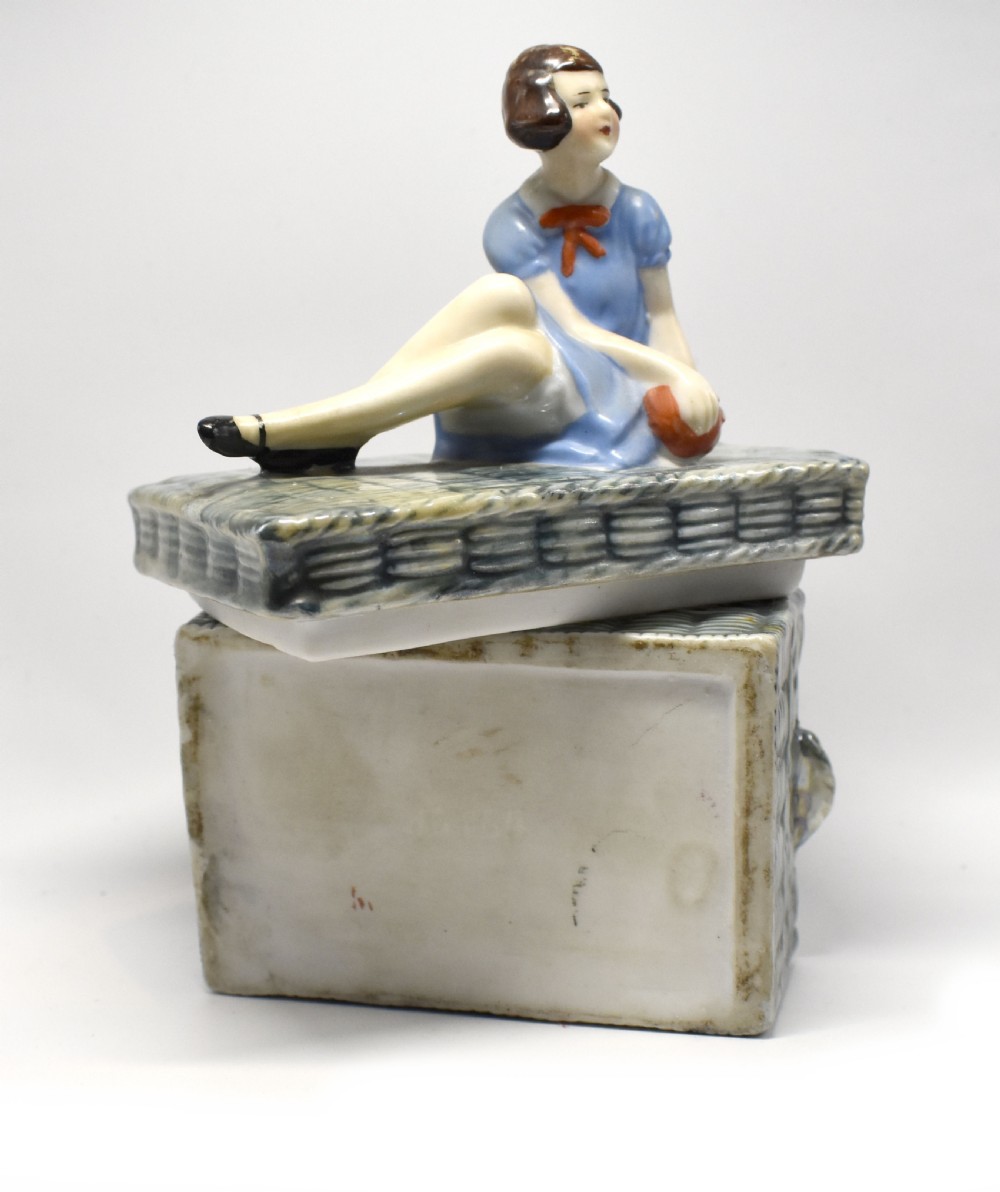 Art Deco Girl & Ball Porcelain Trinket Box, c1930s View VII