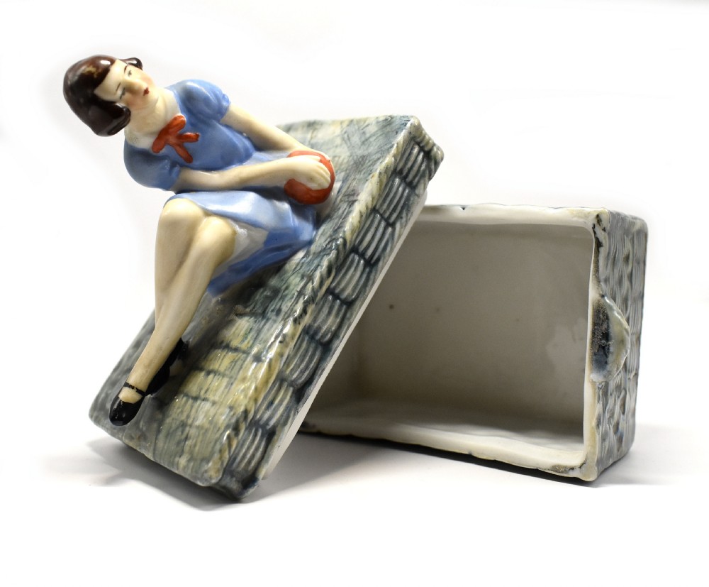 Art Deco Girl & Ball Porcelain Trinket Box, c1930s View VIII