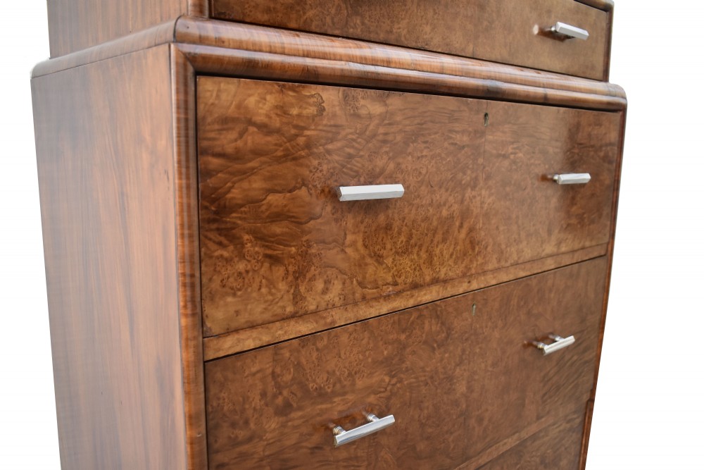Art Deco Figured Walnut Chest Of Five Drawers, c1930's  View IX