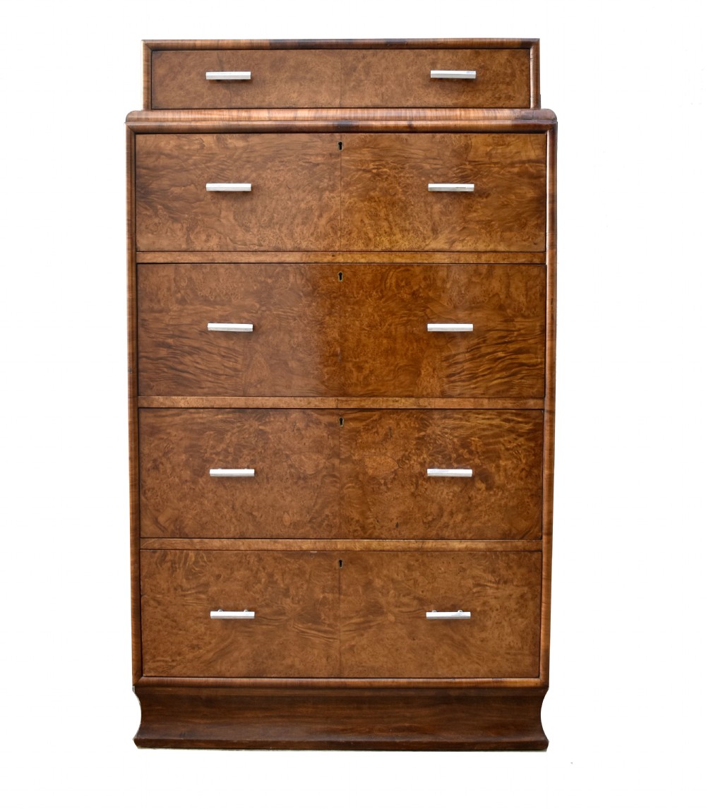 Art Deco Figured Walnut Chest Of Five Drawers, c1930's  View XI
