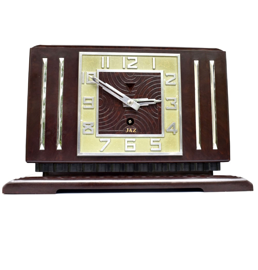 Large Art Deco French Bakelite Mantle Clock by JAZ, c1930s