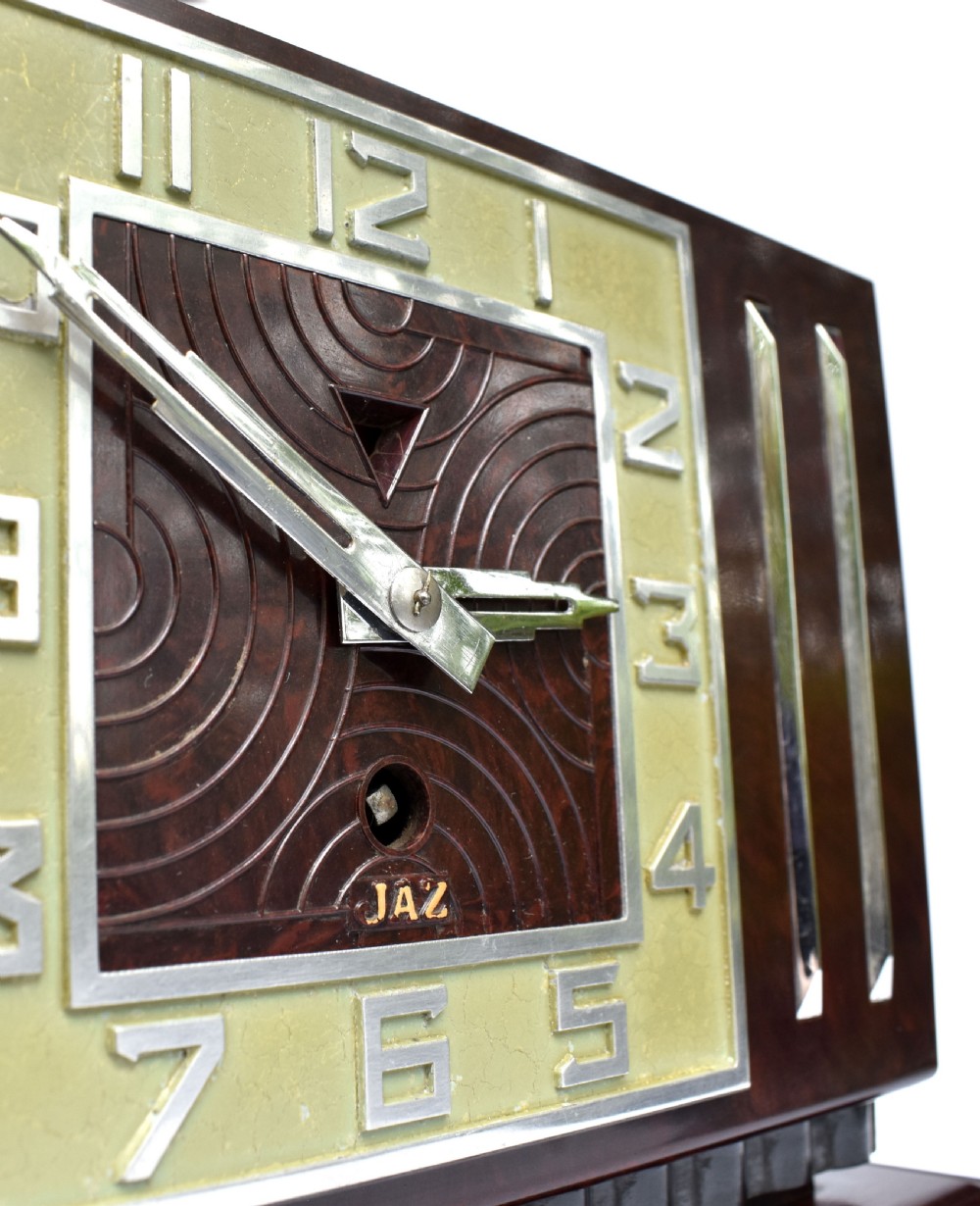 Large Art Deco French Bakelite Mantle Clock by JAZ, c1930s View II