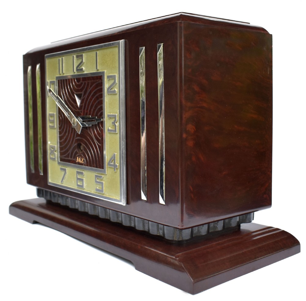 Large Art Deco French Bakelite Mantle Clock by JAZ, c1930s View III