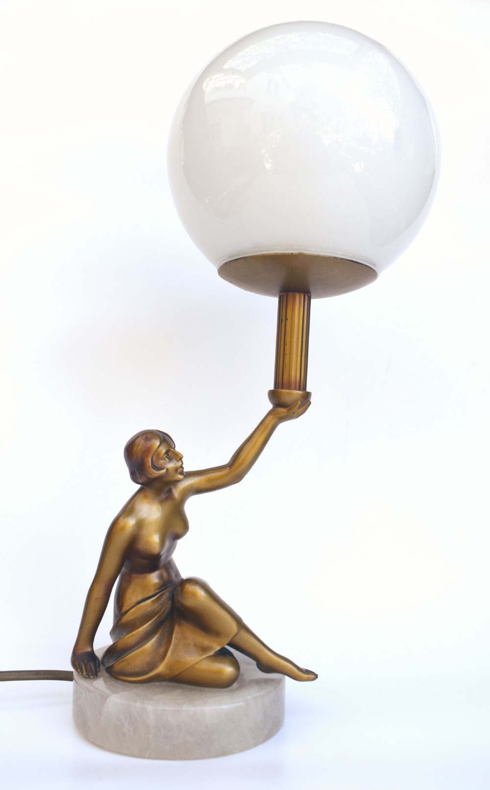 Art Deco Original Cold Painted Spelter Lady Figural Lamp, c1930