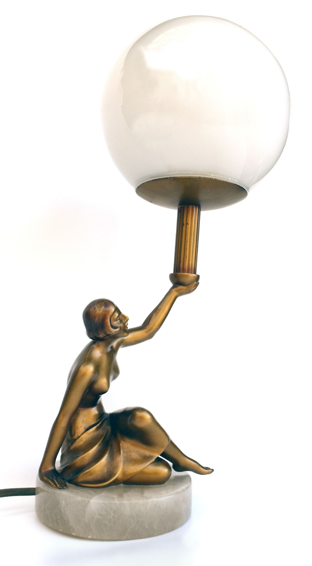 Art Deco Original Cold Painted Spelter Lady Figural Lamp, c1930 View II