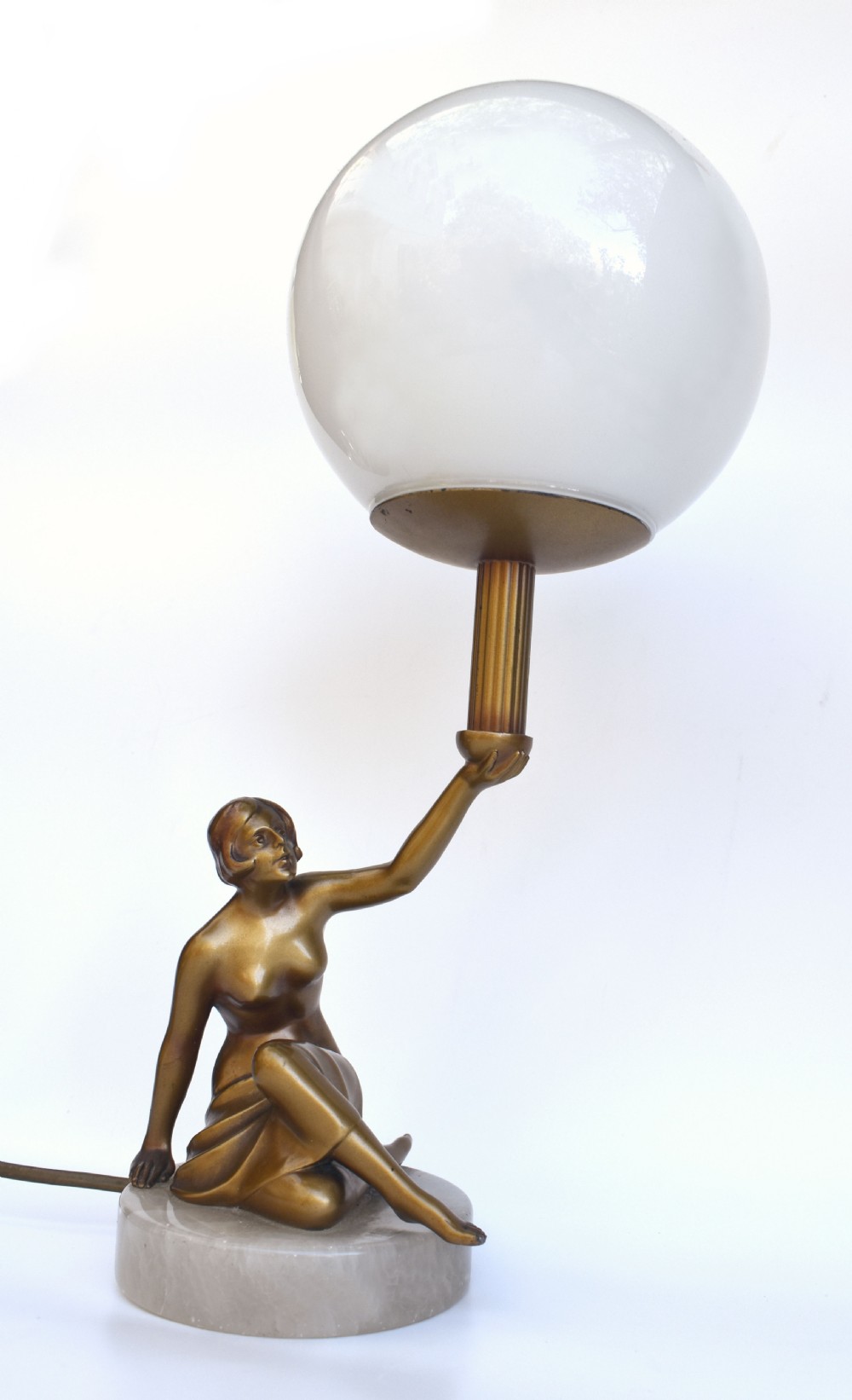 Art Deco Original Cold Painted Spelter Lady Figural Lamp, c1930 View III